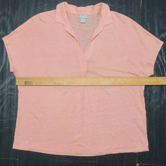 **SOLD**Chicos Linen Blouse Womens Sz 2 /Large Peach V-Neck Short Sleeve Tunic - Picture 7 of 10